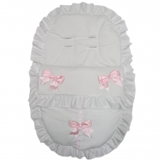 Plain White/Pink Car Seat Footmuff/Cosytoes With Large Bows & Lace